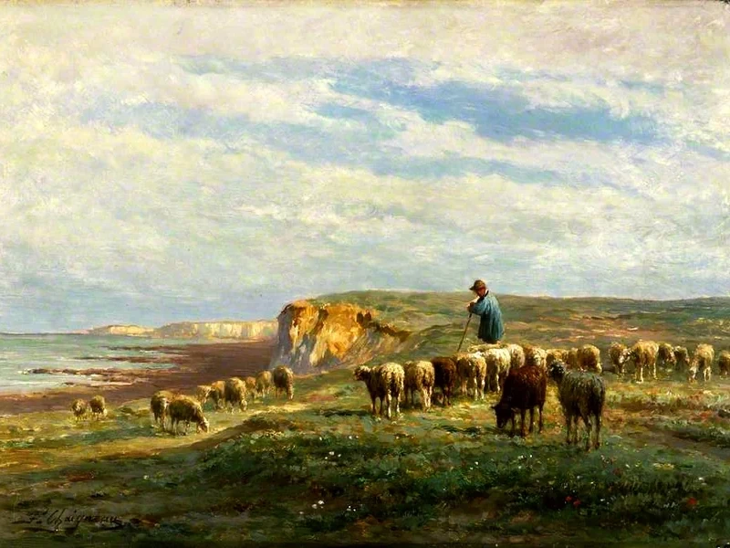 1830-Jean-Ferdinand Chaigneau - Gregge con pastore